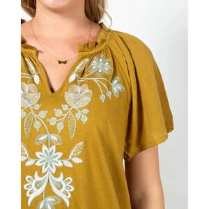 J. Jill Mustard Yellow Embroidered Blouse